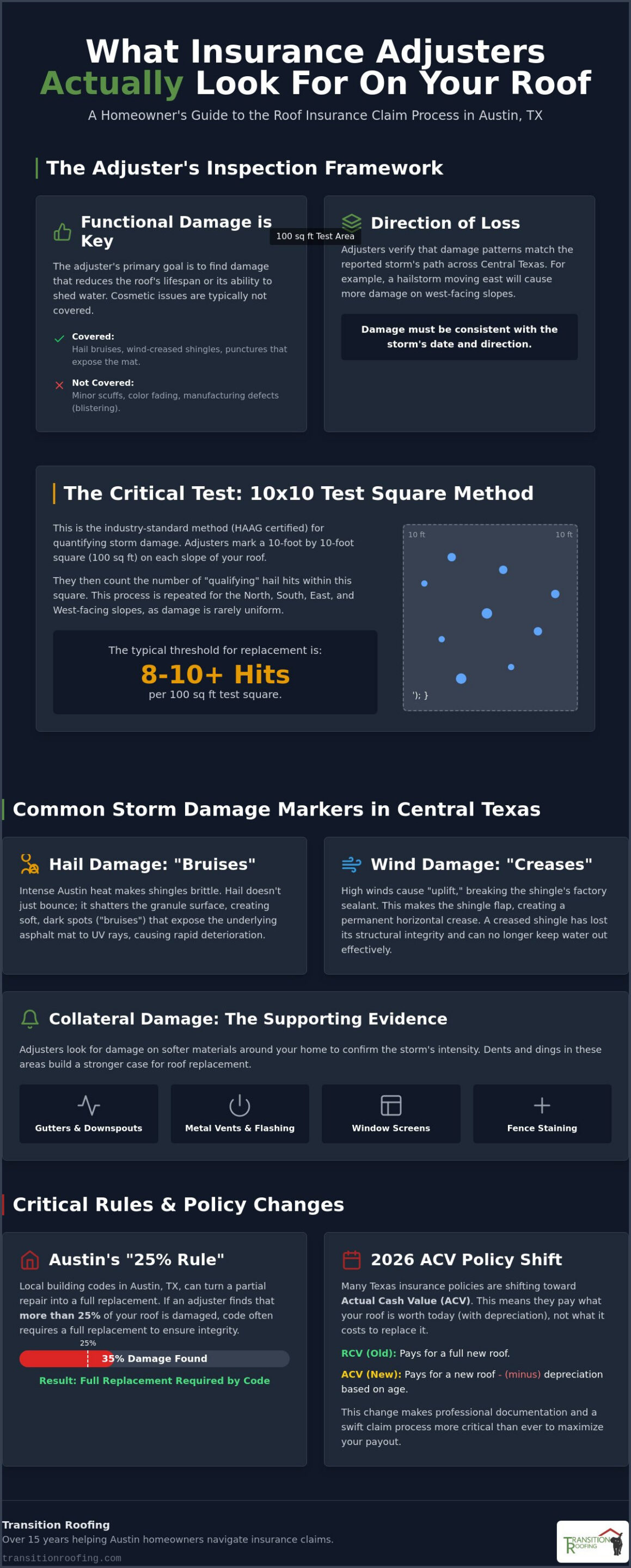 What Insurance Adjusters Look for on a Roof: The 2026 Austin Guide