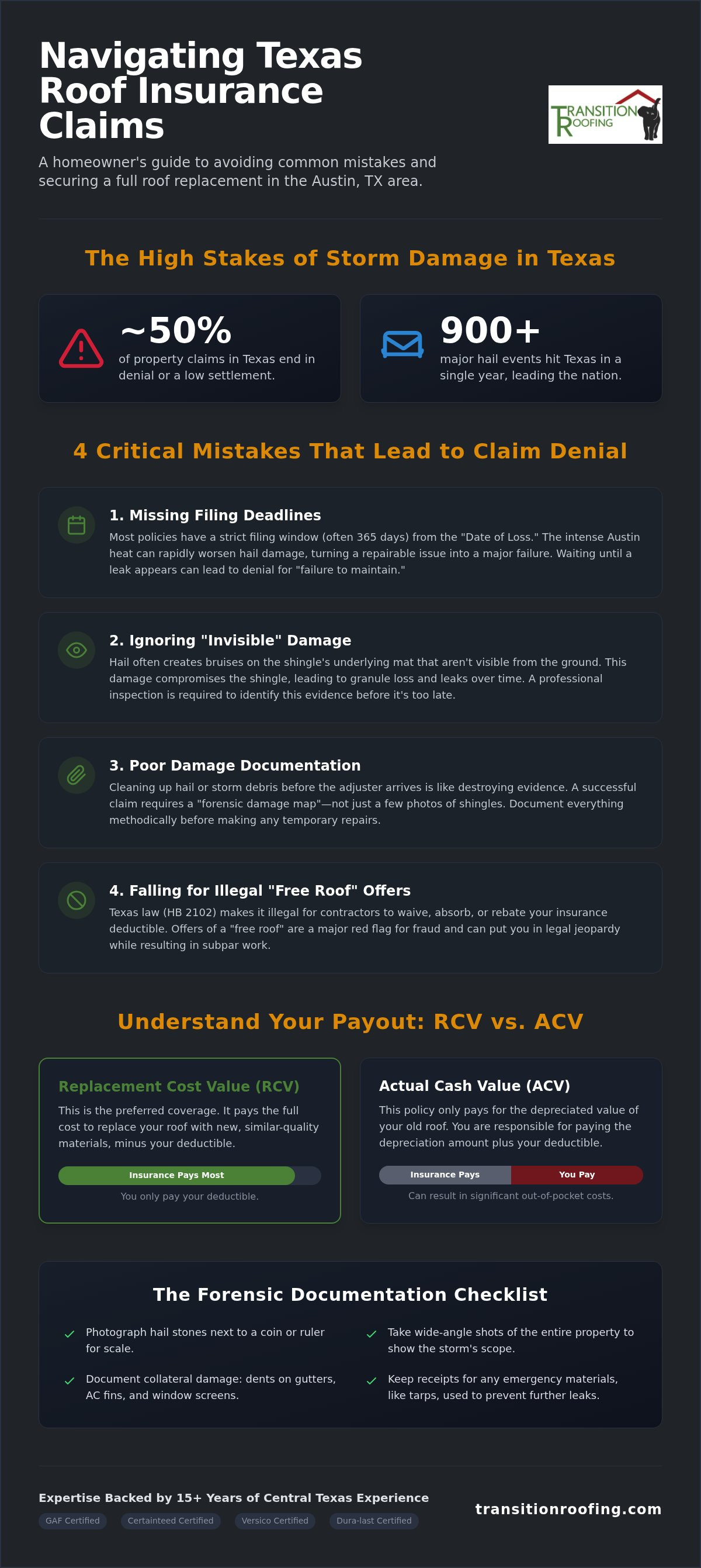 Common Mistakes When Filing a Roof Insurance Claim in Texas