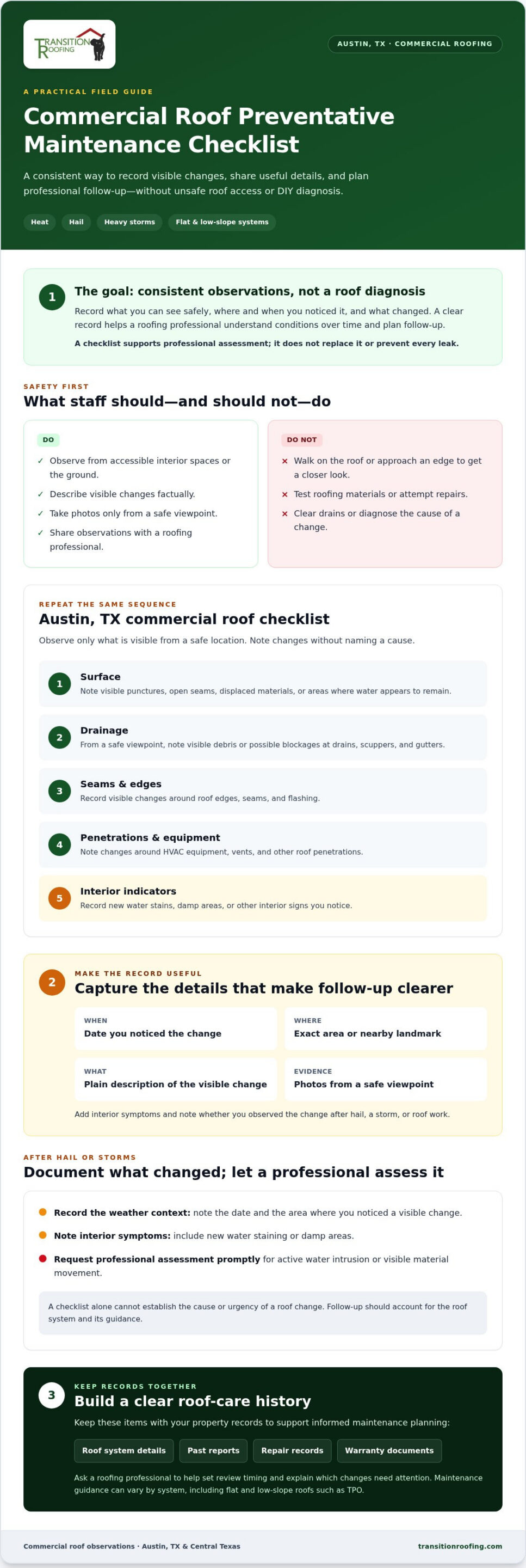 Commercial Roof Preventative Maintenance Checklist for Austin Businesses